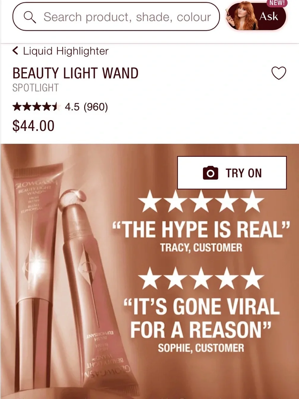Charlotte Tilbury Beauty Light Wand Highlighter - Rose Gold